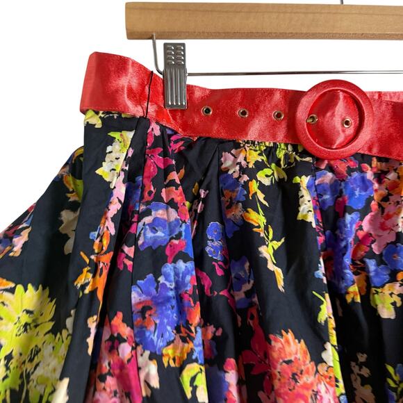 Caroline Constas Reign Black Multi Floral Tiered Ruffle Belted Mini Skirt XL - Picture 5 of 10